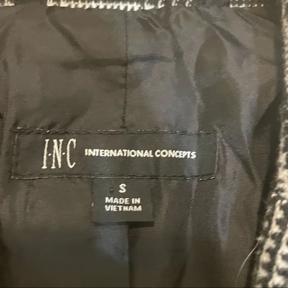 INC Glen Plaid Pea Coat Black White Embellished Small Rose Embroidery - Picture 10 of 12